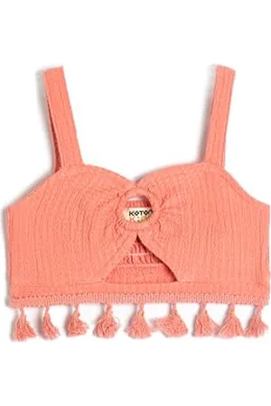 Koton Girls Crop Top Tasseled Cut Out Detail Heart Neck Straps