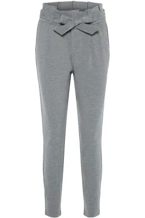 VERO MODA Damen Vmeva Hr Loose Paperbag P Ga Curve Noos Hose, Medium Grey Melange, 52W / 32L EU