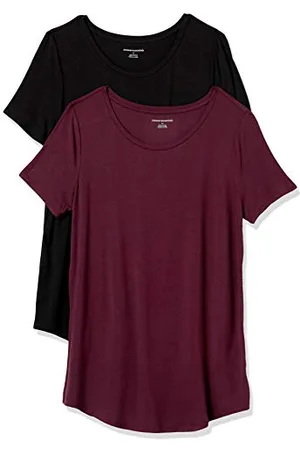 Amazon Damen Tunika mit U-Ausschnitt und Kurzen Ärmeln, 2er-Pack, , M