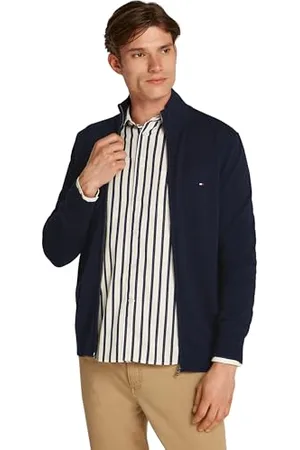 Tommy Hilfiger Herren Pullover mit Reißverschluss Essential Cotton Zip Thru Stehkragen, Blau (Desert Sky), L