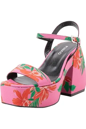 Pinko Damen FANTINE Wedge Tessuto Stampato Durchgängies Plateau Sandalen mit Keilabsatz, YNR_Mult.Fuxia/Rosso, 38 EU Weit