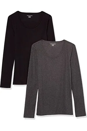 Amazon Damen Gerippter Pullover mit geripptem U-Ausschnitt mit schmaler Passform (erhältlich in Übergröße), 2er-Pack, , XL