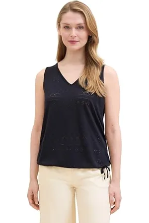 TOM TAILOR Damen Basic Jacquard Top mit Lochstickerei , sky captain blue, XXXL