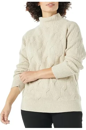 Amazon Damen Soft-Touch-Pullover mit Trichterkragen und Zopfmuster, , L