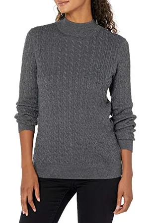 Amazon Damen Leichter Langarm-Pullover mit Stehkragen und Zopfmuster in klassischer Passform, , S