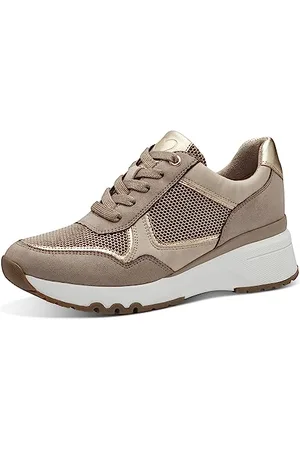 Marco Tozzi Damen Wedge Sneaker Keilabsatz mit Schnürsenkeln und Reißverschluss, Beige ( .), 41