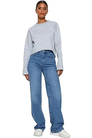 Trendyol Damen Gerade Weites Bein Hohe Taille Jeans, , 40