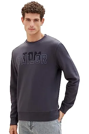 TOM TAILOR Herren 1037806 Basic Crewneck Sweatshirt mit Logo-Print, 10899-Tarmac Grey, M