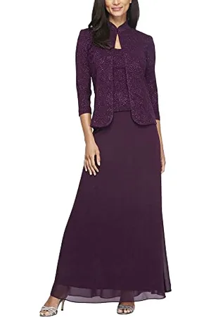 ALEX Damen Jaquard Langes Mandarinen-Ausschnitt (Petite Regulular) Kleid für besondere Anlässe, , 38