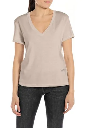 Replay Damen T-Shirt Kurzarm aus Baumwolle, (Beige), XS