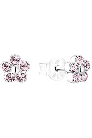 Amor Ohrstecker 925 Sterling Silber Mädchen Kinder Ohrschmuck, mit Kristallglas, 0,5 cm, Silber, Blume, Kommt in Schmuck Geschenk Box, 2036520