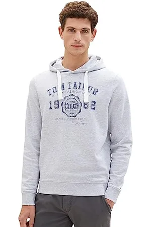 TOM TAILOR Herren 1039896 Basic Hoodie mit Logo-Print, 15398-Light Stone Grey Melange, XL