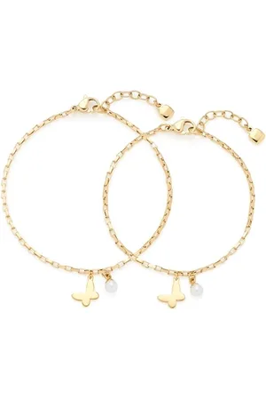 Leonardo Leonardo Jewels Armbänder Julien Mutter & Tochter, Armkettchen-Set aus goldfarbenem Edelstahl, Anker-Verkant-Kette mit Imitationsperle und Schmetterling-Anhänger, Schmuck Geschenk, 023921