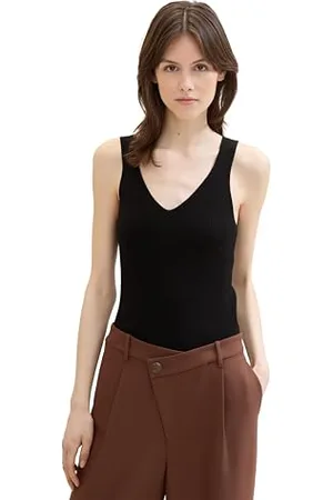 TOM TAILOR Damen Basic Strick-Top mit Struktur, deep black, XS