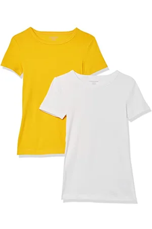 Amazon Damen Kurzärmeliges T-Shirt mit Rundhalsausschnitt, Schmale Passform, 2er-Pack, , XL