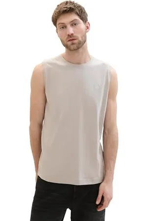 TOM TAILOR Herren Basic Tanktop mit Logo-Stickerei, soft mid grey, XXL