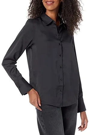 Amazon Damen Satin-Bluse mit Knopfleiste in klassischer Passform (in Übergröße erhältlich), , M