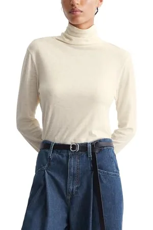 Marc O’ Polo Marc OߴPolo Denim Damen Langarmshirt aus Bio-Baumwolle mit Rollkragen, Weiß , XS