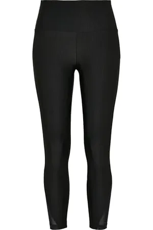 Urban classics Damen TB4076-Ladies High Waist Shiny Rib Pedal Pusher Leggings, Black, XL