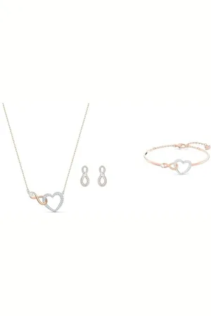 Swarovski Infinity Set, Unendlichzeichen und Herz, Weiss, Metallmix & Infinity Armreif, Unendlichzeichen und Herz, Weiss, Metallmix