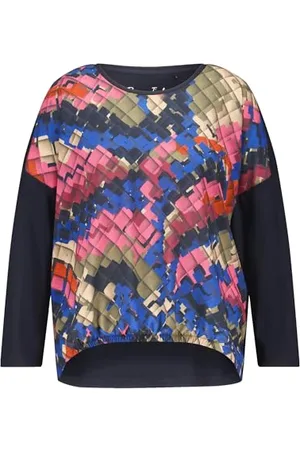 Samoon Damen Lässiges Longsleeve mit abstraktem Print Langarm, überschnittene Schultern Gemustert 54