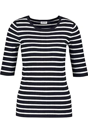 Gerry Weber Damen Kurzarmpullover aus feinem Rippstrick halber Arm gestreift 38