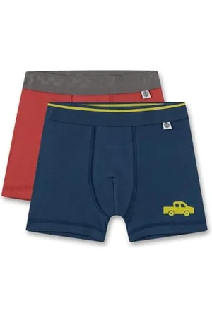 Sanetta Jungen-Hipshorts (Doppelpack) Dunkelblau mit Auto und Rost | Hochwertige und nachhaltige Unterhose für Jungen aus Bio-Baumwolle. Inhalt: 2er Set Unterwäsche für Jungen 140