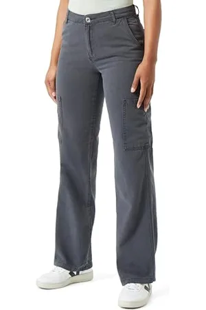 Koton Women Cargo Jean Washed Effect Straight Leg Pockets Cotton - Eve Jean