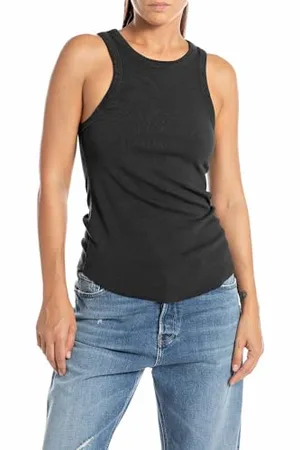 Replay Damen Tank Top Höher geschnitten, (Schwarz), XS