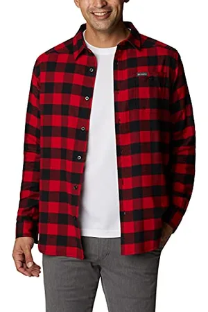Columbia Herren Cornell Woods Flannel Long Sleeve Shirt Hemd mit Button-Down-Kragen, Gebirgsrotes Büffelkaro, L
