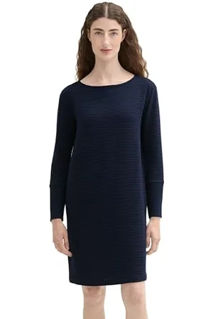 TOM TAILOR Damen 1043048 Jersey Kleid mit Struktur, 10668-Sky Captain Blue, 34