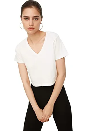 Trendyol Damen 100% Bio-baumwoll-crop-gestricktes T-shirt T Shirt, , M EU