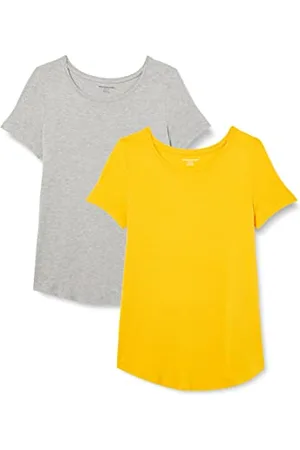 Amazon Damen Tunika mit U-Ausschnitt und Kurzen Ärmeln, 2er-Pack, , M