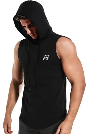 MEETWEE Herren Tank Top, Sportshirt mit Kapuze Ärmelloses Muskelshirts Fitness Sleeveless Shirt Atmungsaktiv Laufshirt Achselshirts Hoodie für Gym Running Training