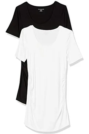 Amazon Damen Kurzärmeliges Umstands-T-Shirt mit U-Ausschnitt und Raffung, 2er-Pack, , M
