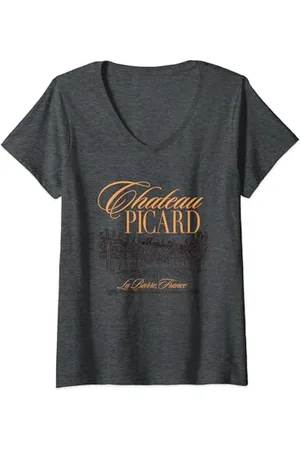 Star Trek Damen : Picard Chateau Picard Vintage French Country Logo T-Shirt mit V-Ausschnitt