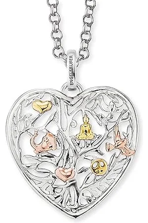 Engelsrufer Damen Halskette aus Sterling mit herzförmigem Lebensbaum-Anhänger in tricolor, rhodiniert, gelb- und rosévergoldet, 50 cm, nickelfrei