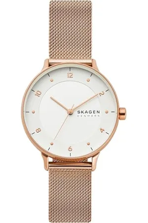 Skagen RIIS Uhr für Damen, Quarzwerk mit Edelstahl- oder Lederarmband, Roségoldton und Weiß, 36MM