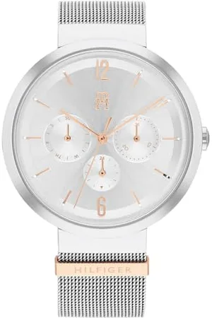 Tommy Hilfiger Multi Zifferblatt Quarz Uhr für Damen mit Silbernes Edelstahl-Mesh-Gliederarmband - 1782537