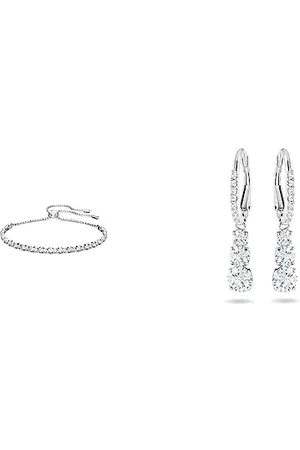 Swarovski Attract Trilogy Ohrringe, Weiss, Rhodiniert & Subtle Trilogy Armband, Weiss, Rhodiniert