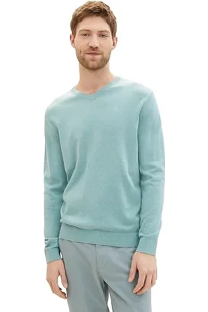 TOM TAILOR Herren Basic Pullover mit V-Ausschnitt aus Baumwolle, , S