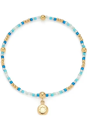 Leonardo Armband Ciao Solea elastische Arm-Kette aus zylinderförmigen Glasperlen in aqua/ und goldfarbenen Edelstahl-Kügelchen 19 cm Länge personalisierbarer Anhänger 023916