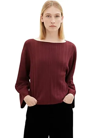 TOM TAILOR Damen 1037791 Plissee Pullover mit Fledermaus-Ärmeln, 10308-Deep Burgundy Red, XL