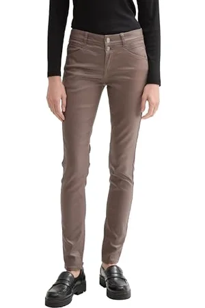 TOM TAILOR Damen Coated Alexa Skinny Jeans in Leder-Optik mit Doppelknopf, , 36/32