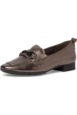 Tamaris COMFORT Damen Loafer ohne Absatz aus Leder Business Slippers Comfort Fit, Silber , 37 EU