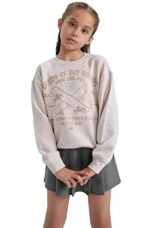DeFacto Girl Regular Fit Langarm Gestricktes Kapuzen-Sweatshirt für Mädchen Regular Fit Crew Neck