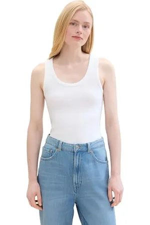 TOM TAILOR Damen Basic Tanktop mit Ripp, White, XL