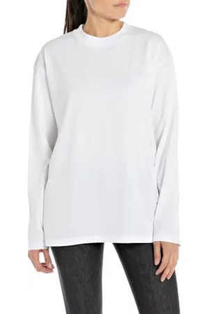 Replay Damen Langarmshirt aus Baumwolle, (Weiß), M