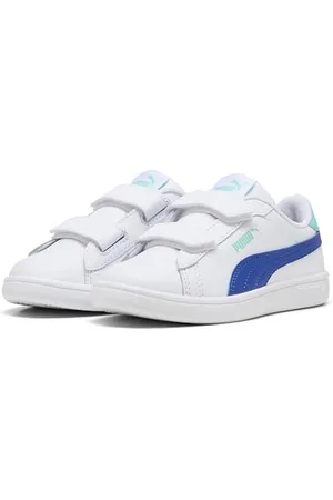 PUMA Smash 3.0 L V PS Sneaker, White-Vivid Blue-Aquatic, 34 EU