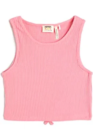 Koton Girls Crop Tank Top Sleeveless Round Collar Ribbed Back Cut Out Detail Cotton